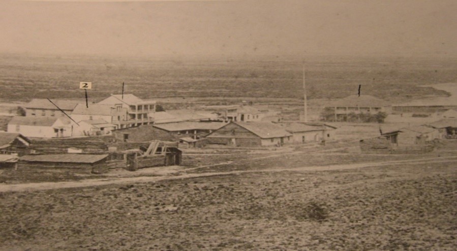 Old Town in 1869 with the original courthouse on the left side of the picture